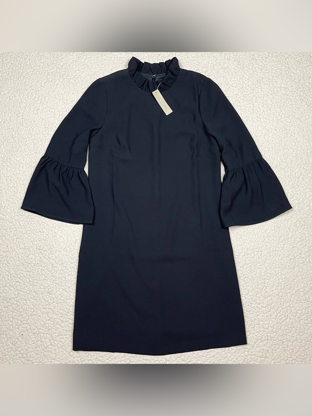 J. Crew Ruffle Neck Long Sleeve Black Shift Dress 365 Crepe